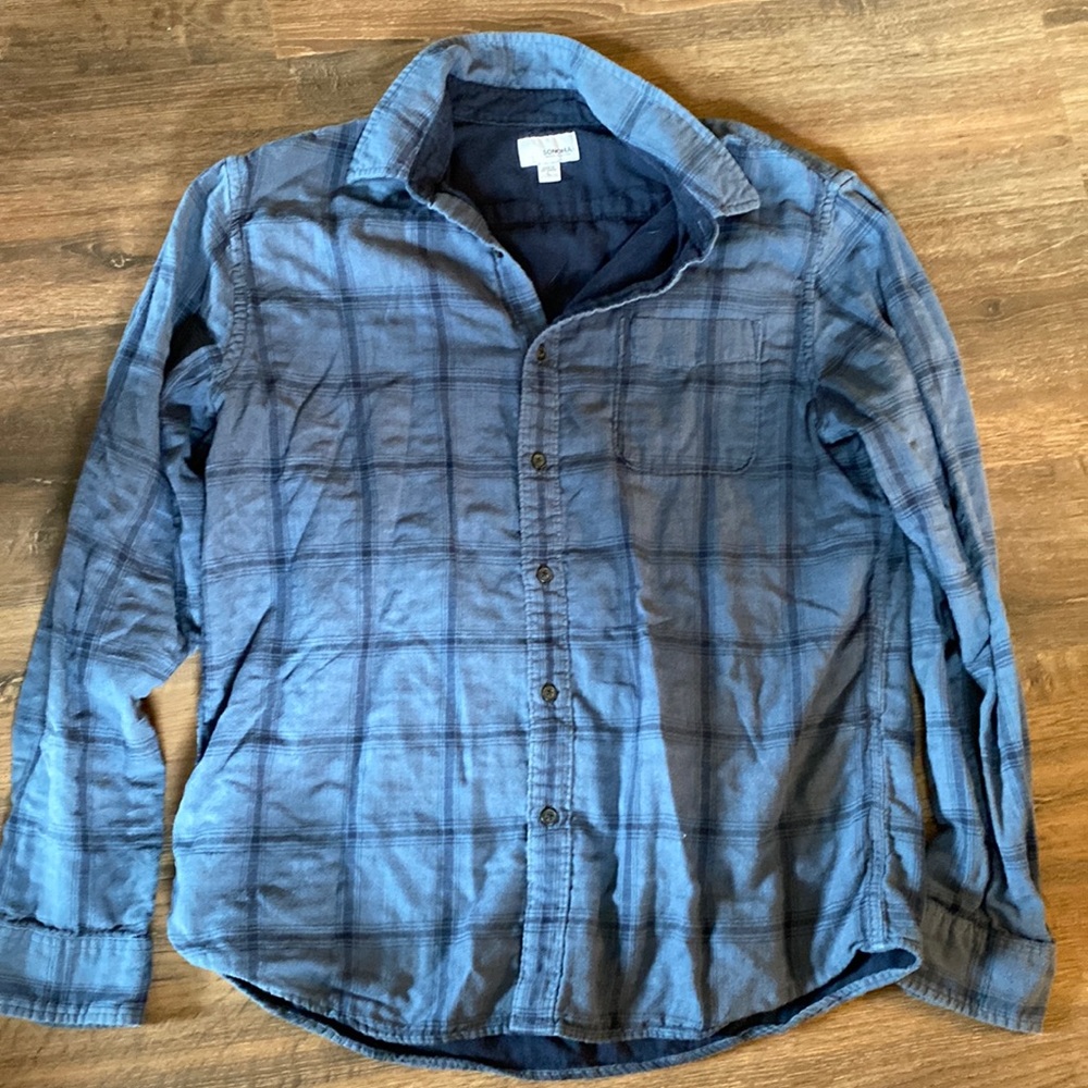 Mens Sonoma blue plaid button down long sleeve shirt